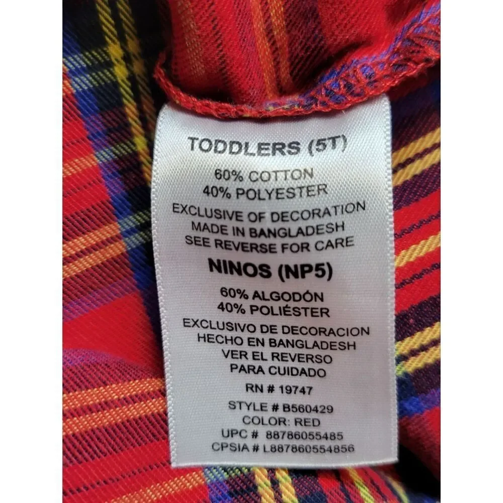 Wrangler Flannel Kids' Red Plaid Button-Up Shirt Boys Toddler Size 5T